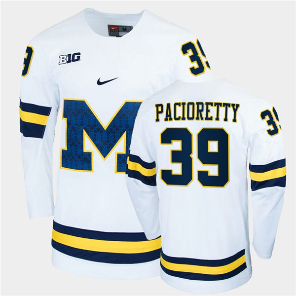 Mens Michigan Wolverines #39 Max Pacioretty Nike White Big M College Hockey Game Jerseys