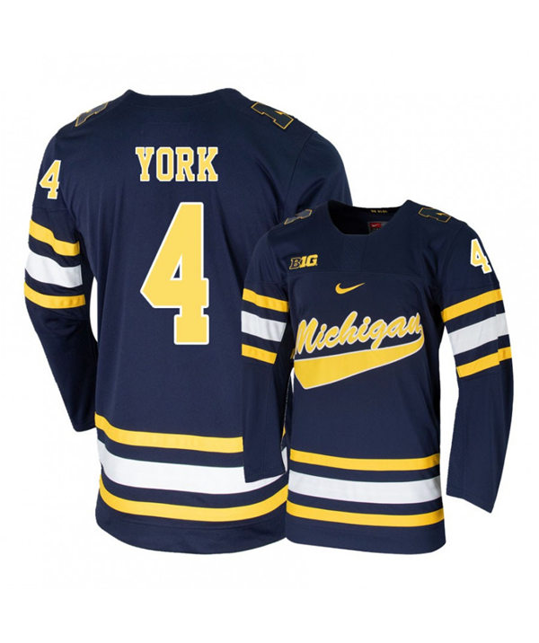 Mens Michigan Wolverines #4 Cameron York Stitched Nike Navy Hockey Jerseys