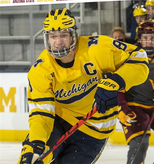 Mens Michigan Wolverines #8 Jack Becker Stitched Nike Gold Hockey Jerseys