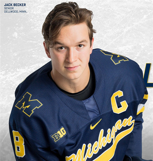Mens Michigan Wolverines #8 Jack Becker Stitched Nike Navy Hockey Jerseys