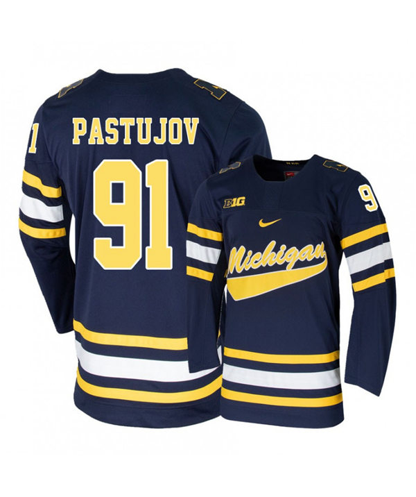 Mens Michigan Wolverines #91 Nick Pastujov Stitched Nike Navy Hockey Jerseys
