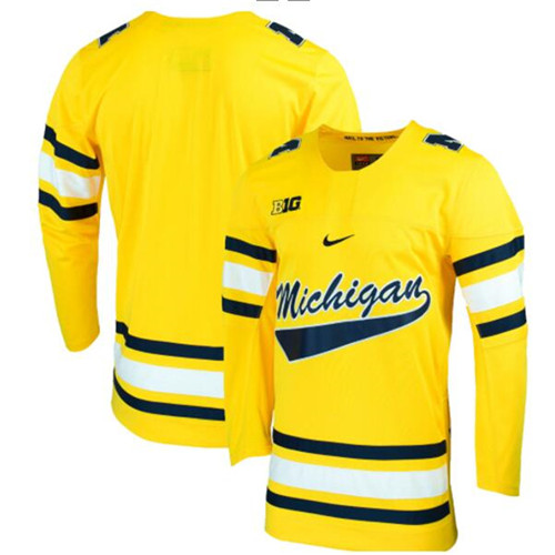 Mens Michigan Wolverines Blank Stitched Nike Gold Hockey Team Jerseys