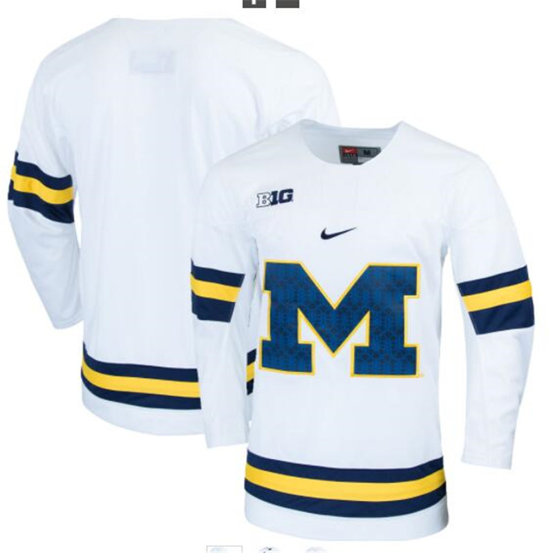 Mens Michigan Wolverines Blank Stitched Nike White Hockey Team Jerseys