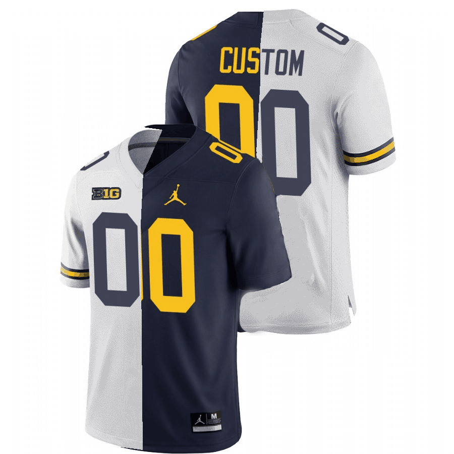 Mens Michigan Wolverines Custom Navy White Split Two Tone Football Jersey