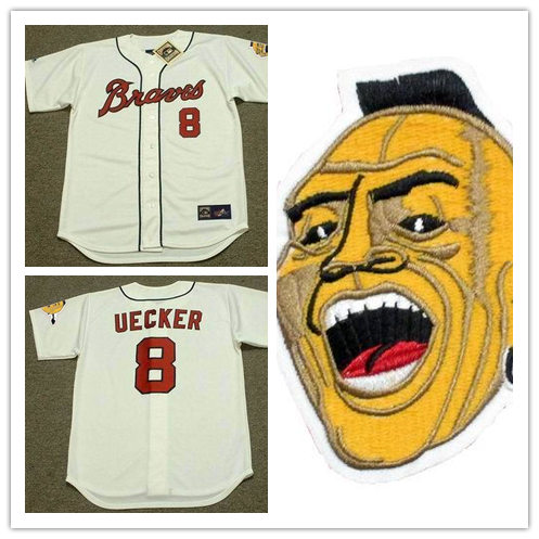 Mens Milwaukee Braves #8 Bob Uecker White 1960's Majestic Cooperstown Throwback Jerseys