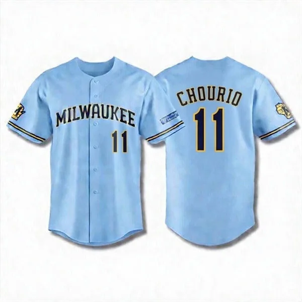 Mens Milwaukee Brewers #11 Jackson Chourio Nike 2026 Light Blue Road Limited Jersey 
