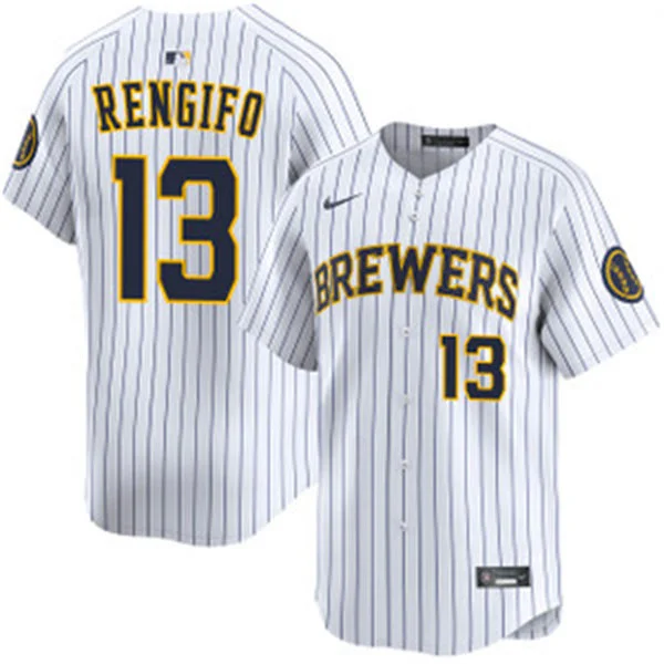 Mens Milwaukee Brewers #13 Luis Rengifo Nike White Pinstripe Alternate Limited Jersey 