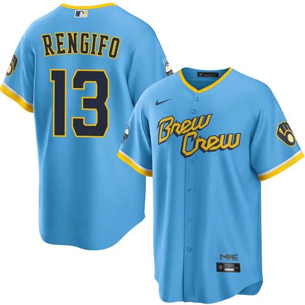 Mens Milwaukee Brewers #13 Luis Rengifo Powder Blue City Connect Limited Jersey 
