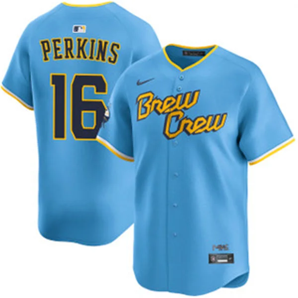 Mens Milwaukee Brewers #16 Blake Perkins Powder Blue City Connect Limited Jersey 