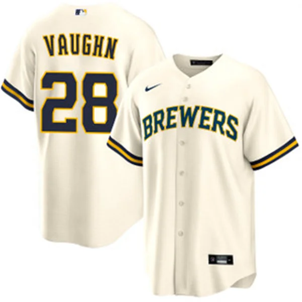 Mens Milwaukee Brewers #28 Andrew Vaughn Nike Cream Home Limited Jersey 
