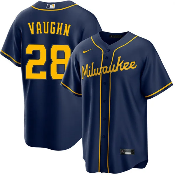 Mens Milwaukee Brewers #28 Andrew Vaughn Nike Navy Alternate Limited Jersey 