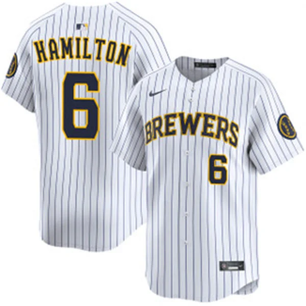Mens Milwaukee Brewers #6 David Hamilton Nike White Pinstripe Alternate Limited Jersey 