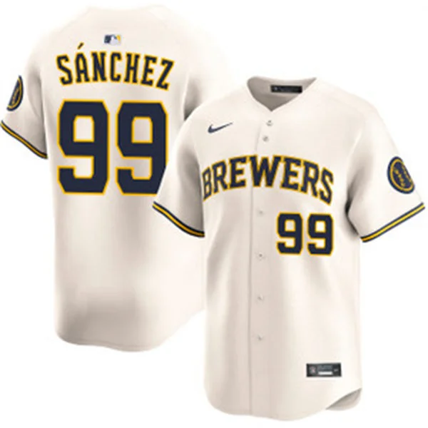 Mens Milwaukee Brewers #99 Gary Sanchez Nike Cream Home Limited Jersey 