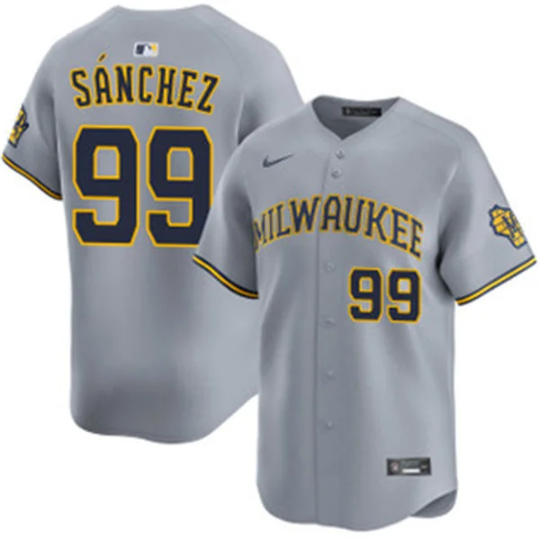 Mens Milwaukee Brewers #99 Gary Sanchez Nike Gray Road Limited Jersey 
