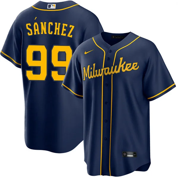 Mens Milwaukee Brewers #99 Gary Sanchez Nike Navy Alternate Limited Jersey 