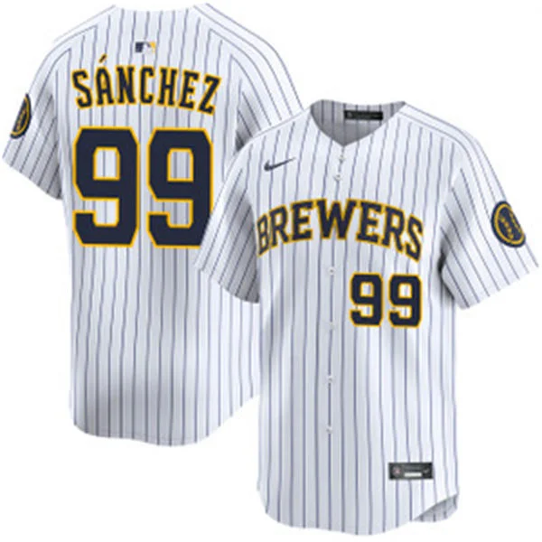 Mens Milwaukee Brewers #99 Gary Sanchez Nike White Pinstripe Alternate Limited Jersey 