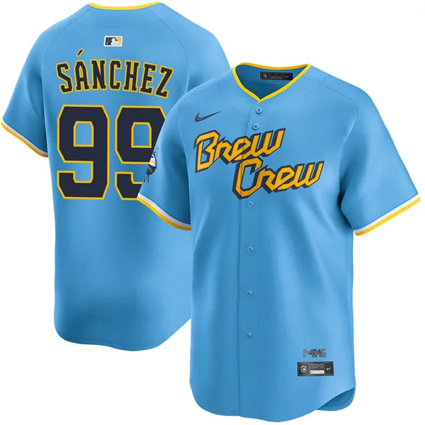 Mens Milwaukee Brewers #99 Gary Sanchez Powder Blue City Connect Limited Jersey 