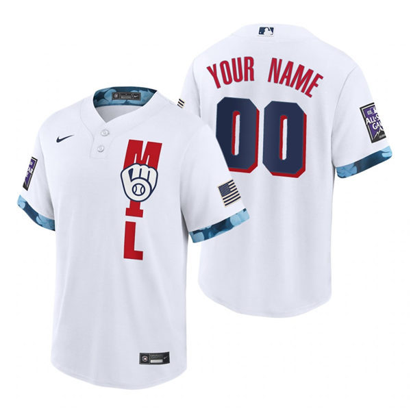 Mens Milwaukee Brewers Custom Willy Adames Luis Urias Christian Yelich Jackie Bradley Jr. Nike White 2021 MLB All-Star Game Jersey