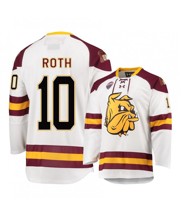 Mens Minnesota Duluth Bulldogs #10 Kobe Roth Under Armour White College Hockey Jersey