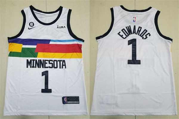 Mens Minnesota Timberwolves #1 Anthony Edwards White 2022-23 City Edition Jersey