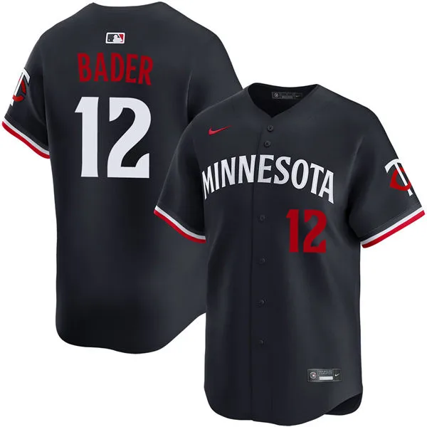 Mens Minnesota Twins #12 Harrison Bader Nike Navy Alternate Vapor Limited Player Jersey 