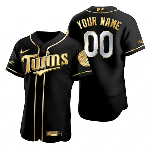 Mens Minnesota Twins Custom Harmon Killebrew Rod Carew Bert Blyleven Kirby Puckett Nike Black Golden Edition Jersey