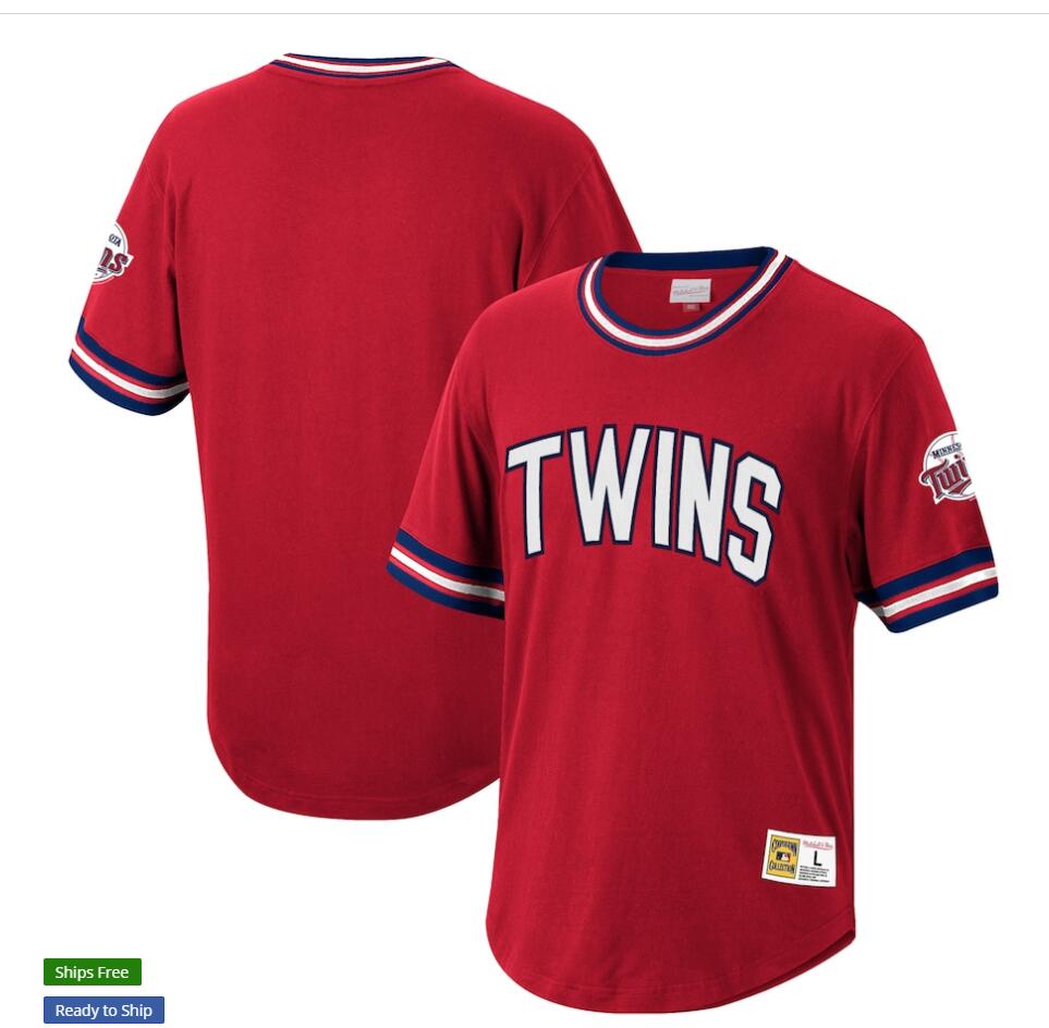 Mens Minnesota Twins CustomMitchell & Ness Red Cooperstown Collection Wild Pitch Jersey Stitched
