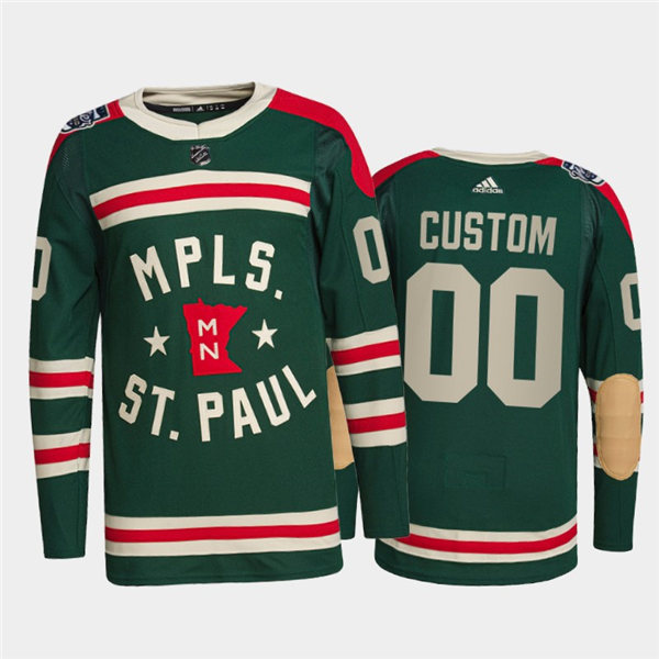 Mens Minnesota Wild Custom #9 Mikko Koivu #11 Zach Parise #37 Josh Harding #1 Wild Fans Adidas Green 2022 Winter Classic Jersey Stitched
