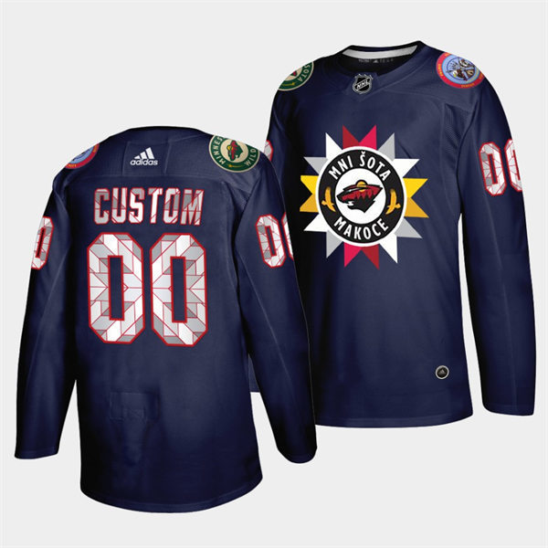 Mens Minnesota Wild Custom Navy 2021-22 Native American Heritage Day Jersey Stitched