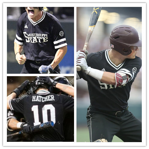 Mens Mississippi State Bulldogs #10 Josh Hatcher Black Adidas Pullover College Baseball Game Jersey