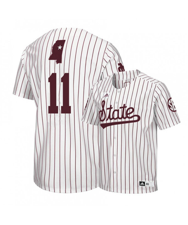 Mens Mississippi State Bulldogs #11 Jordan Westburg 2018 White Pinstripe State Adidas College Baseball Game 