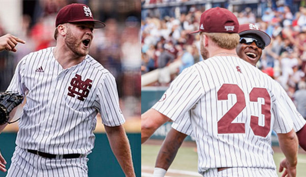 Mens Mississippi State Bulldogs #23 Landon Sims 2012-17 White Pinstripe MS Adidas Full-button Baseball Jersey