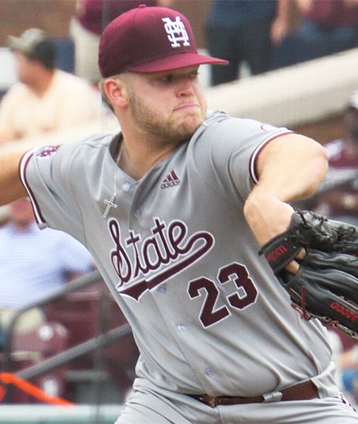 Mens Mississippi State Bulldogs #23 Landon Sims 2021 Grey Adidas Full-button Baseball Game Jersey