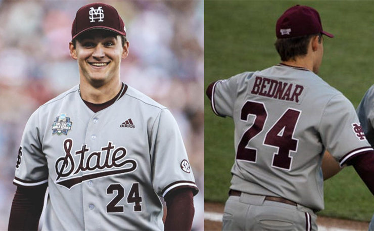 Mens Mississippi State Bulldogs #24 Will Bednar 2021 Grey Adidas Full-button Baseball Game Jersey2021 Grey Adidas Full-button 