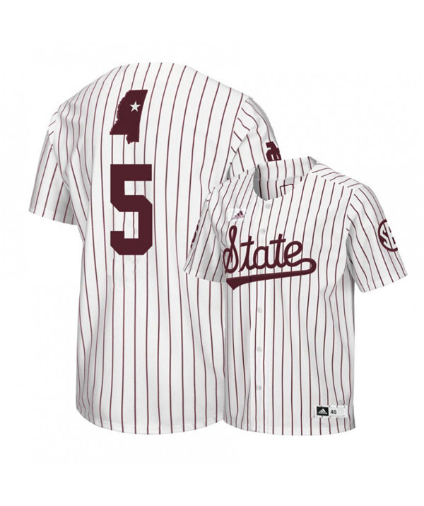 Mens Mississippi State Bulldogs #5 Tanner Allen 2018 White Pinstripe State Adidas College Baseball Game Jersey