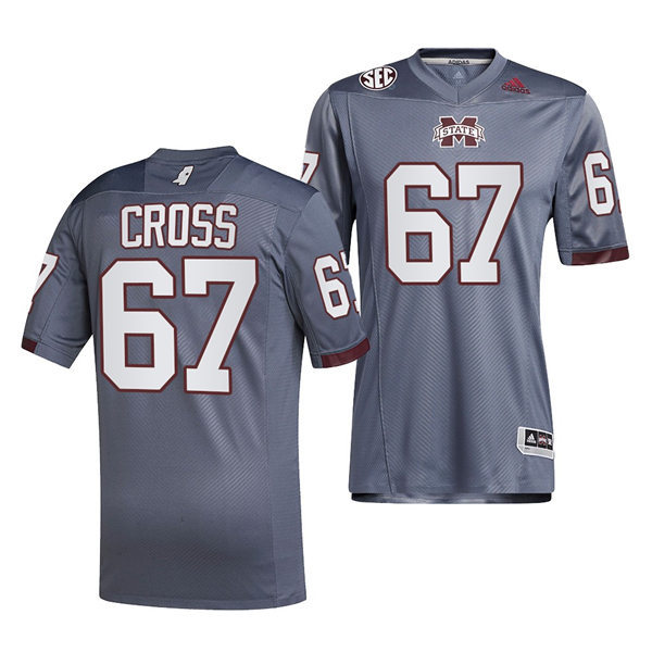 Mens Mississippi State Bulldogs #67 Charles Cross Reverse Retro Jersey #67 Grey College Football Uniform