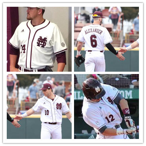 Mens Mississippi State Bulldogs Custom White MS Retro Adidas Baseball Jersey
