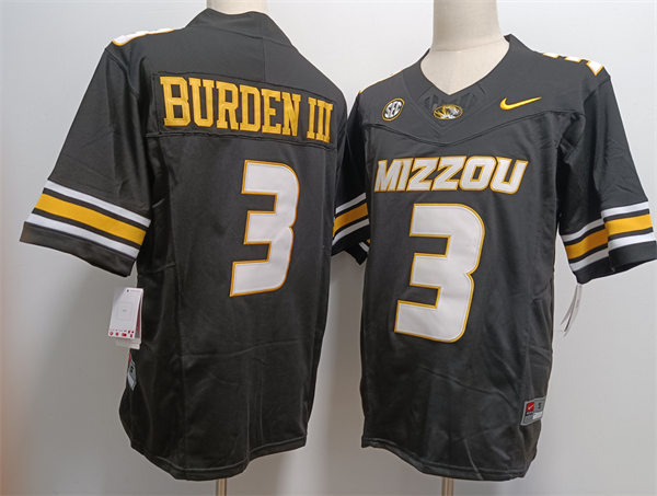 Mens Missouri Tigers #3 Luther Burden III Nike Black F.U.S.E. College Football Game Jersey 