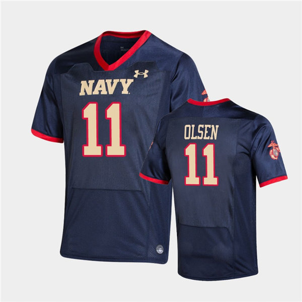 Mens Navy Midshipmen #11 Perry Olsen Under Armour Navy USMC Special Game Football Jersey