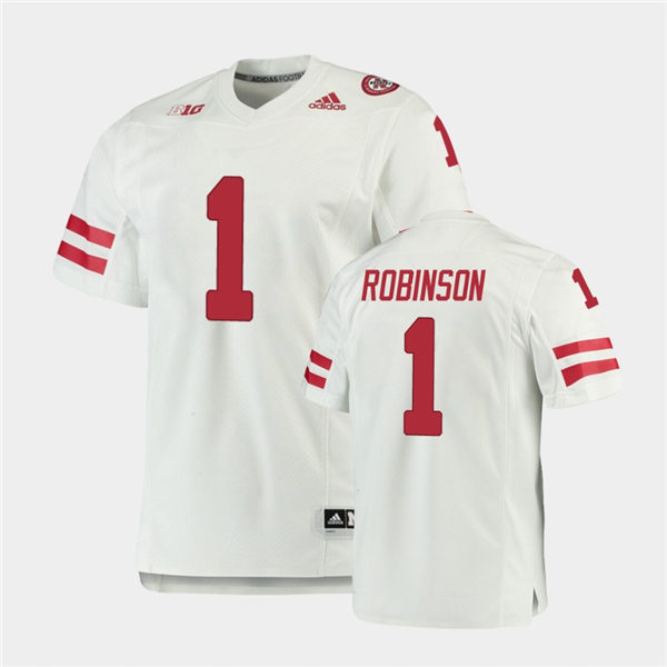 Mens Nebraska Cornhuskers #1 Wan'Dale Robinson adidas Awasy White College Football Game Jersey