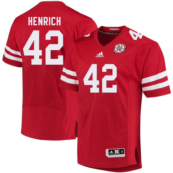 Mens Nebraska Cornhuskers #42 Nick Henrich adidas Home Scarlet College Football Game Jersey 