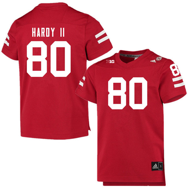 Mens Nebraska Cornhuskers #80 Shawn Hardy II adidas Home Scarlet College Football Game Jersey