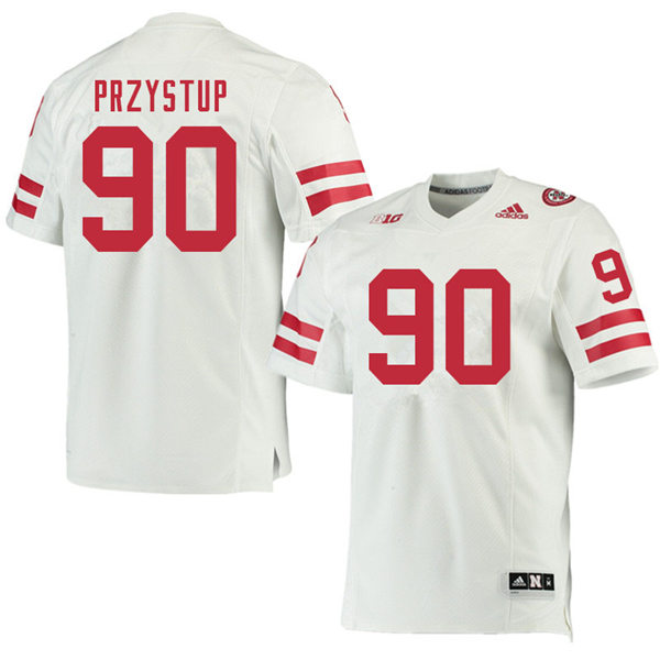 Mens Nebraska Cornhuskers #90 William Przystup adidas Awasy White College Football Game Jersey