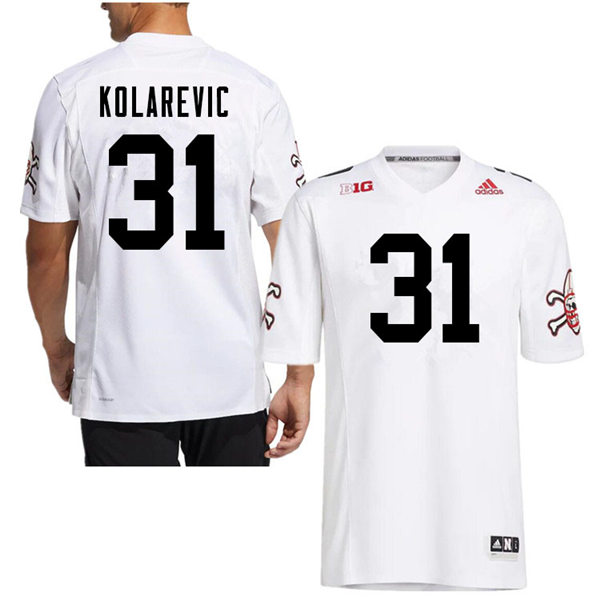 Mens Nebraska Huskers #31 Chris Kolarevic adidas White Strategy Blackshirts Football Jersey 