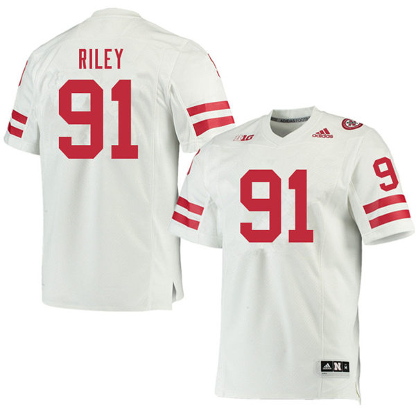 Mens Nebraska Huskers #91 Jordon Riley adidas Awasy White College Football Game Jersey