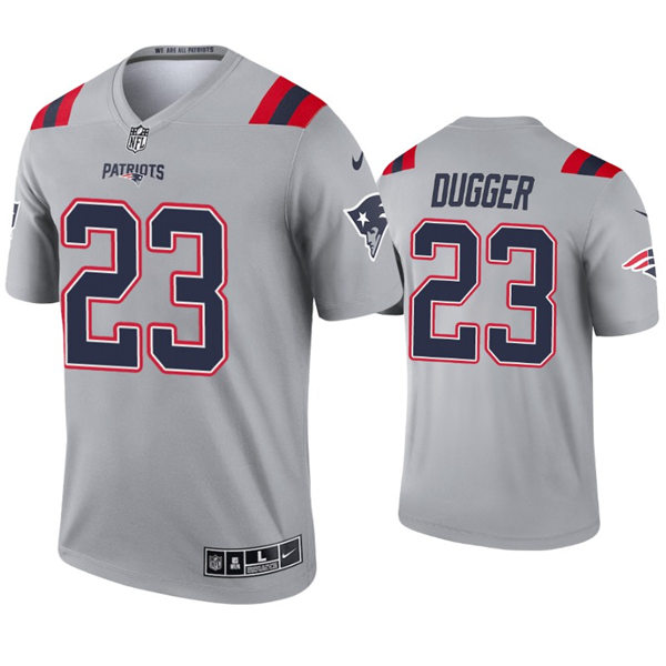 Mens New England Patriots #23 Kyle Dugger Nike 2021 Gray Inverted Legend Jersey