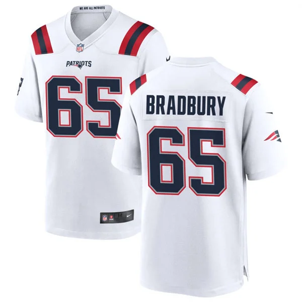 Mens New England Patriots #65 Garrett Bradbury Nike White Vapor F.U.S.E. Limited Jersey 