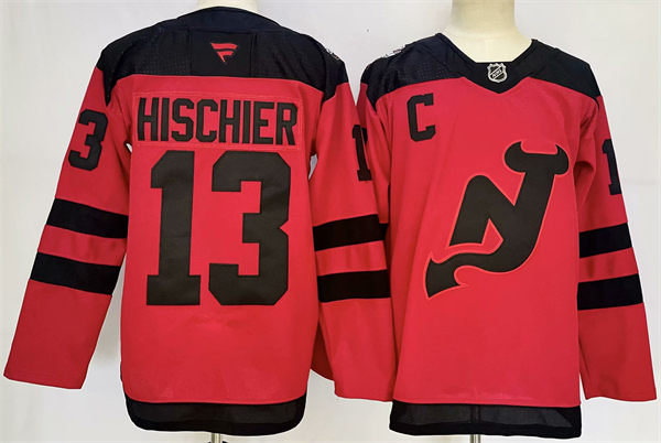 Mens New Jersey Devils #13 Nico Hischier 2024 NHL Stadium Series Jersey Red 