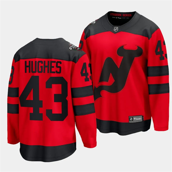 Mens New Jersey Devils #43 Luke Hughes 2024 NHL Stadium Series Jersey Red 