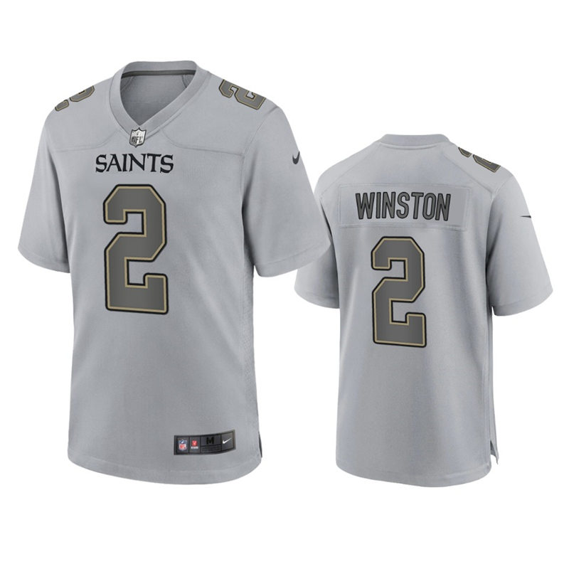 Mens New Orleans Saints #2 Jameis Winston Gray Atmosphere Fashion Game Jersey